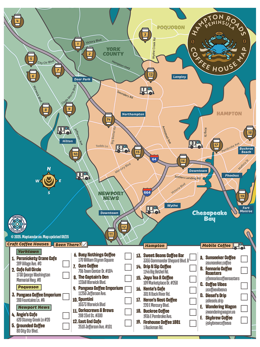 Caffeinated Hampton Roads Peninsula Map - Instant Digital Download product image (1)