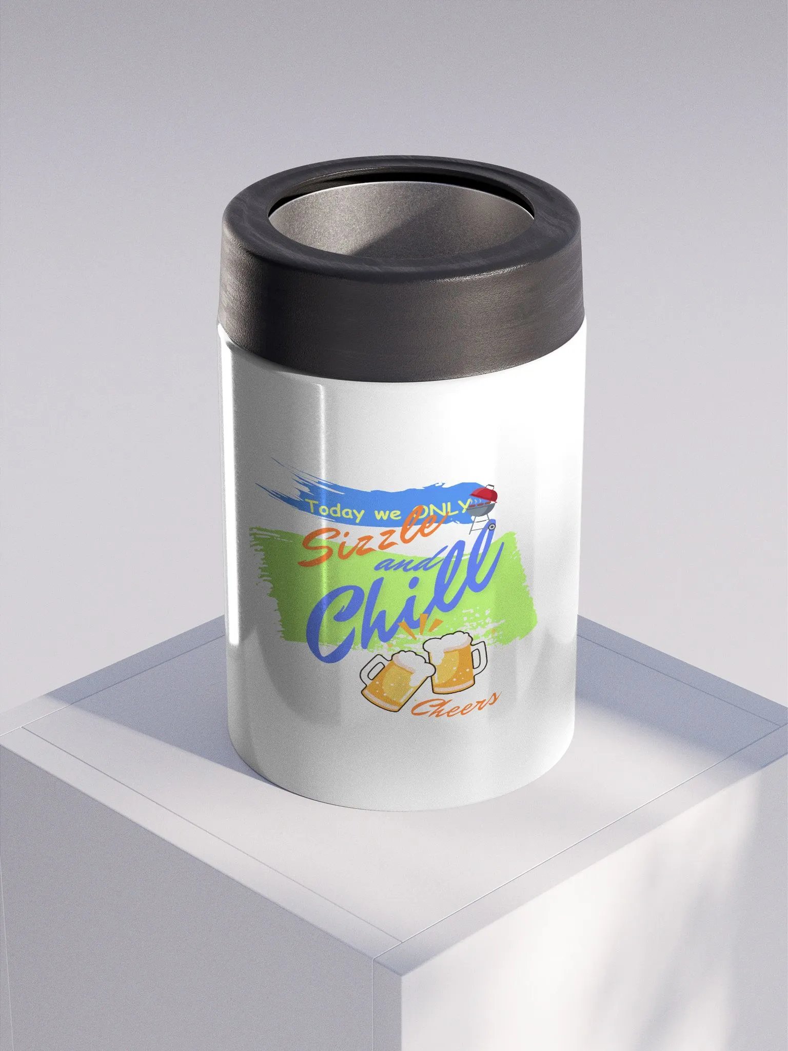 Stainless steel Koozie for your summer parties.   ‘Today we only Sizzle and chill’ design. product image (3)