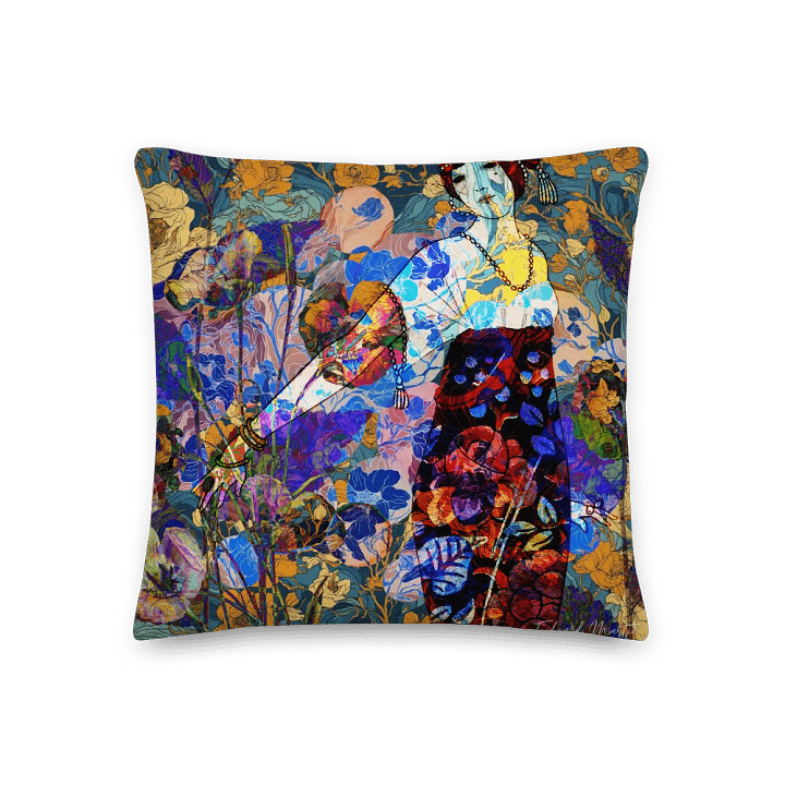 'A Symphony of Colors in the Garden' by Edward Martin Mixed Media Collage -Floral Fantasy Premium Pillow product image (1)
