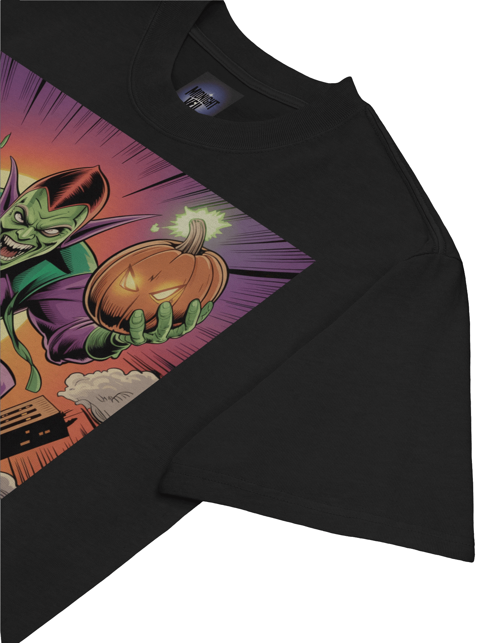 Green Goblin Sunset Siege Oversized Faded T-Shirt – Pumpkin Bomb Twilight Terror product image (7)