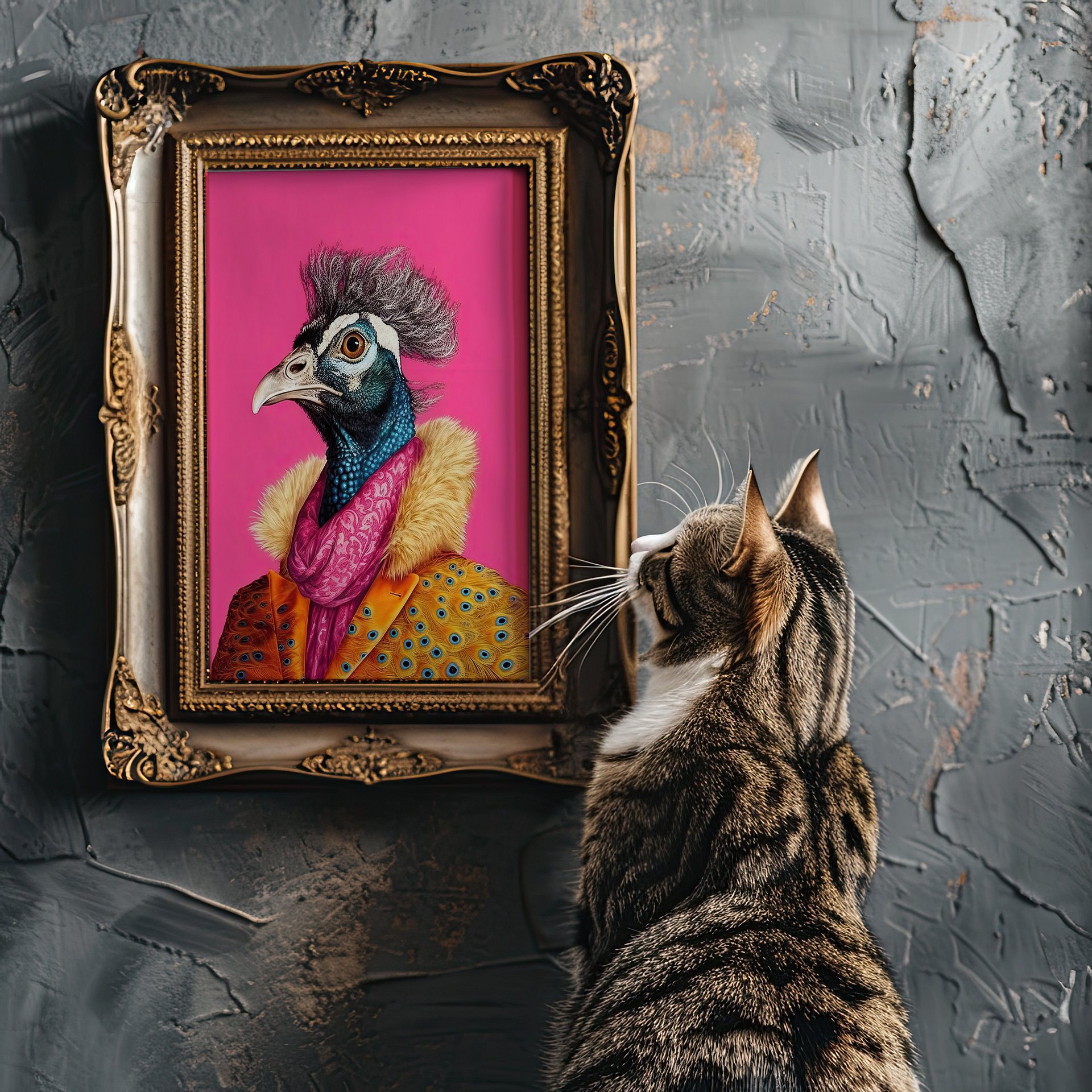 Anthropomorphic Peacock in Yellow Coat Animal Portrait product image (20)