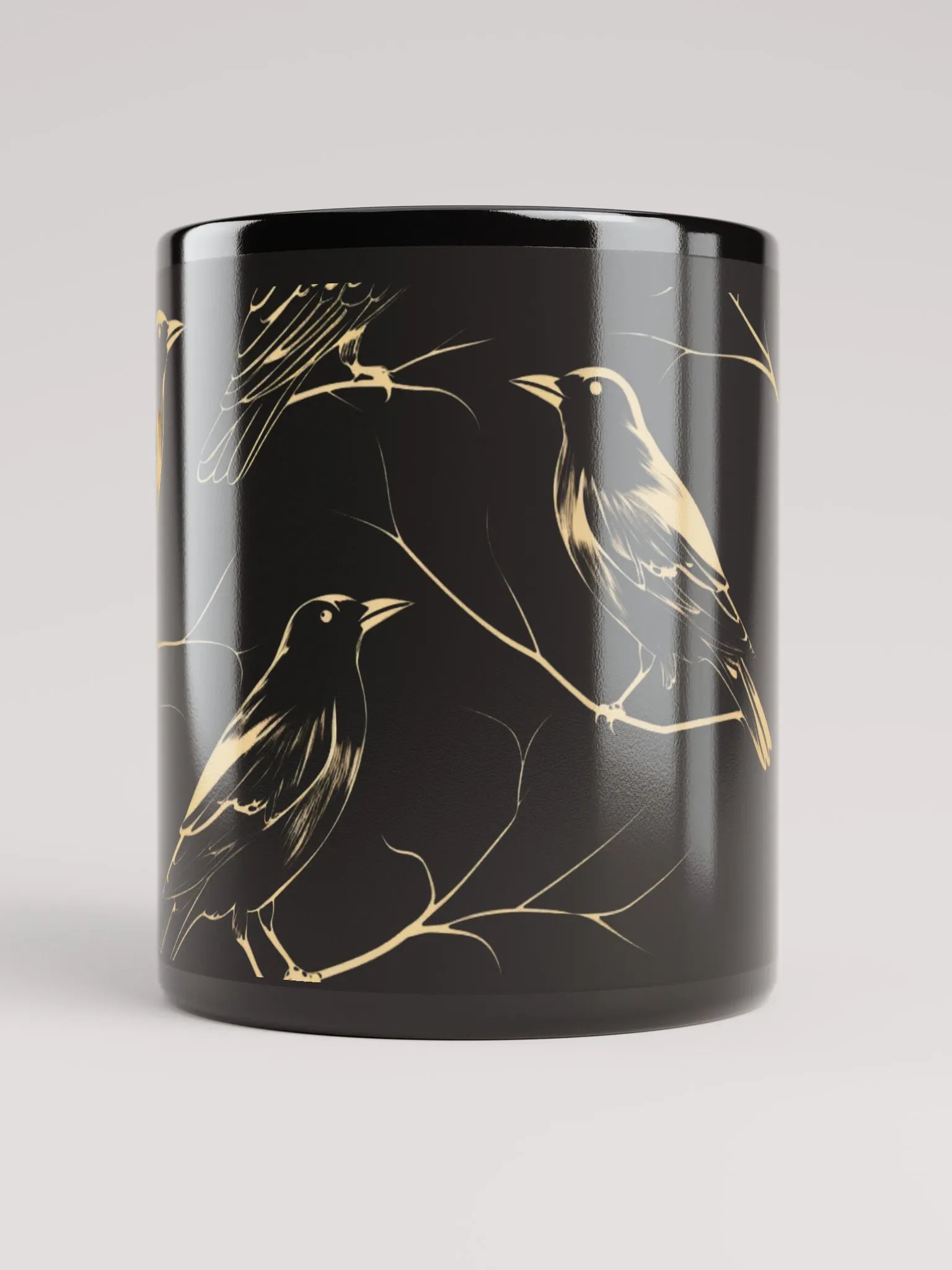 Black Mug with Premium Crow Illustrations product image (5)