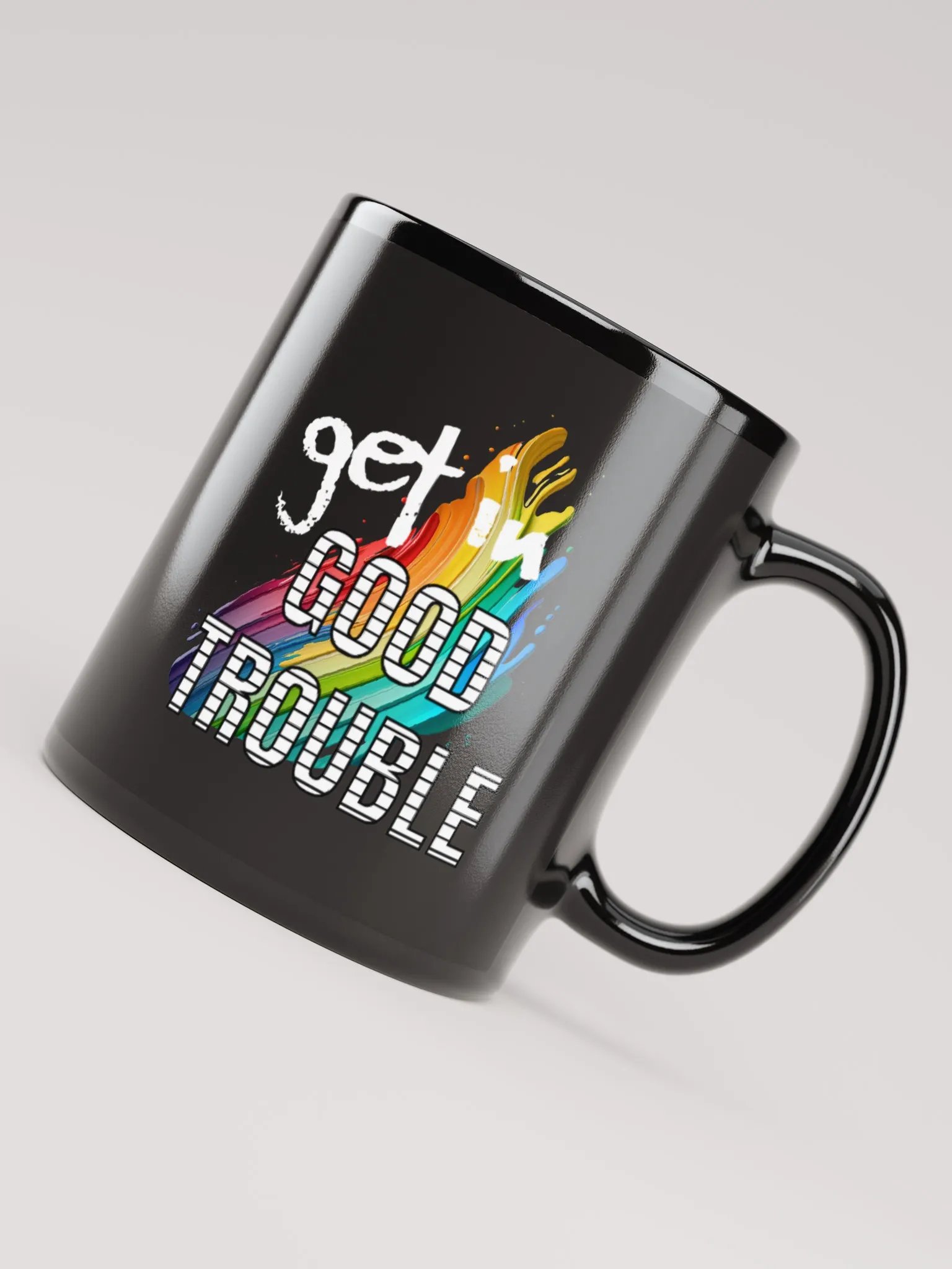 Good Trouble Color Splash 2-Sided Black Mug, 11 oz, 15 oz product image (1)