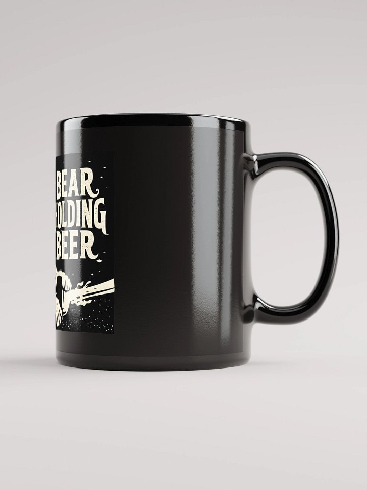Whimsical Bear with Beer | Linocut Art Print Black Glossy Mug product image (1)
