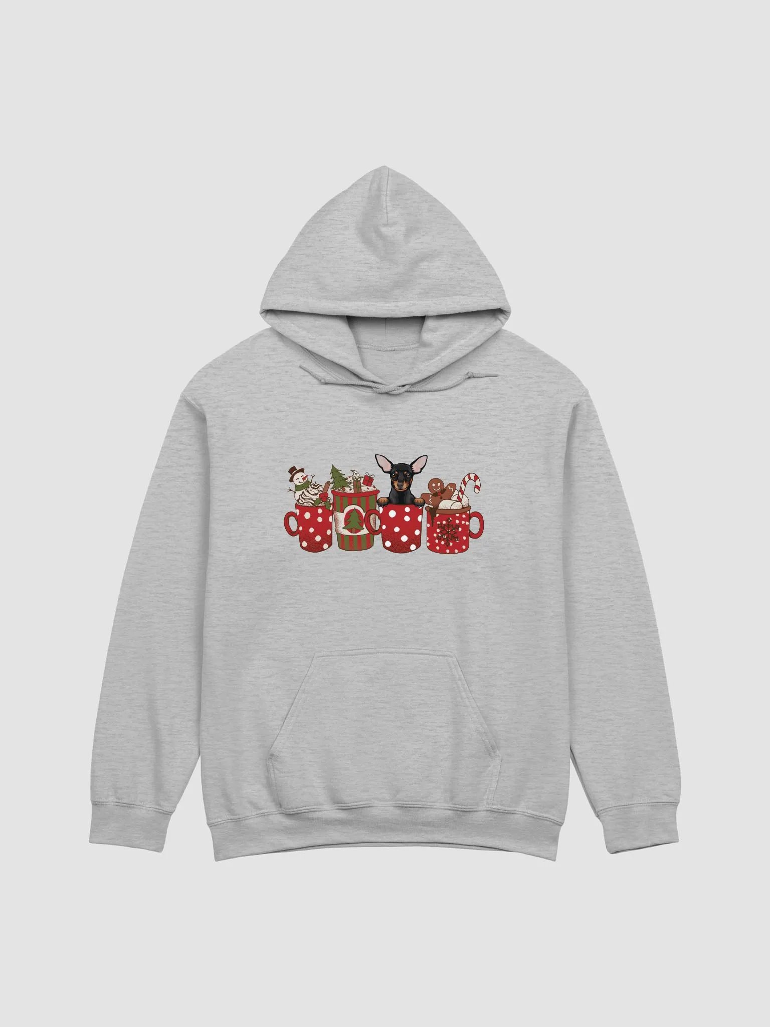 Cute Chihuahua(Black & Tan) in a Christmas Cup Hooded Sweatshirt | Funny Christmas Pup in a Cup product image (24)