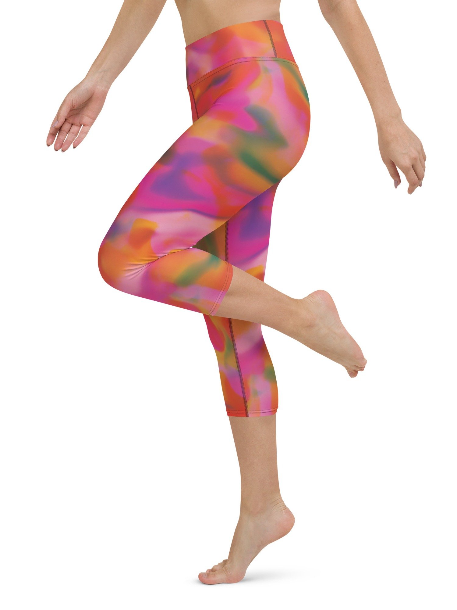 Printed Capri Leggings "Trendy Vibrant Pink Orange Tie-Dye" product image (6)