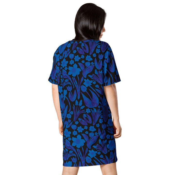 Spring Garden | Royal Blue Florals on Black | T-Shirt Dress by Monique Faella Designs™ product image (2)
