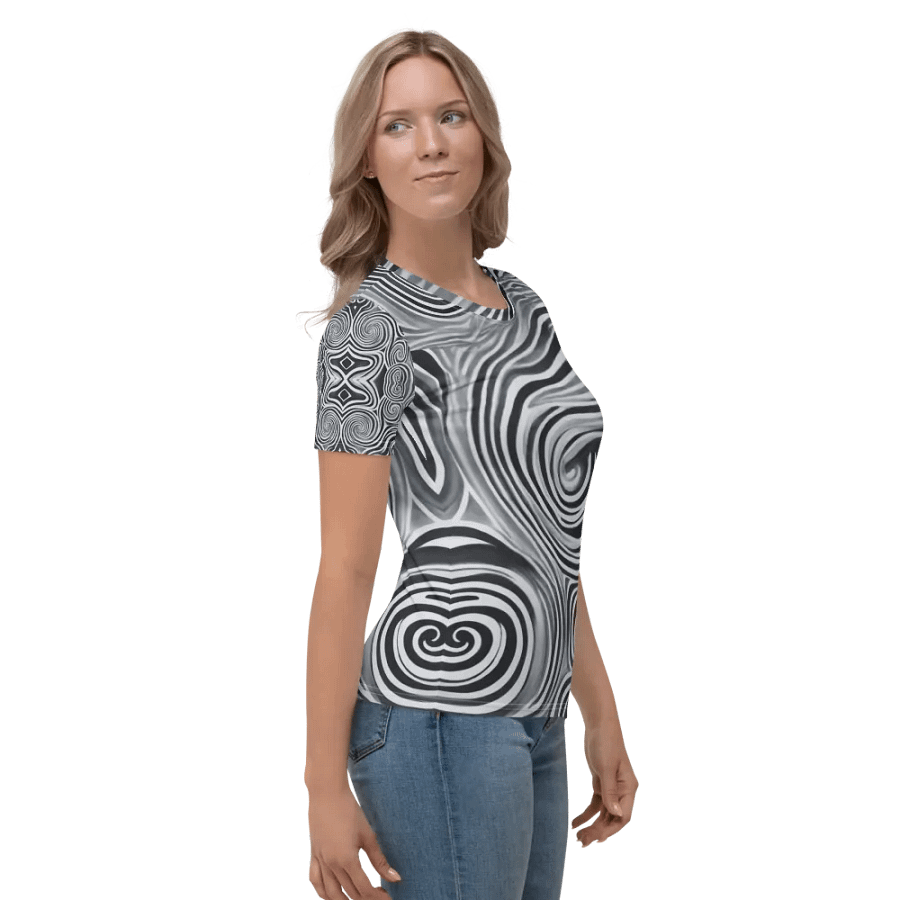 Funky Black and White Noir Tie-Dye Women's Crewneck T-shirt product image (8)