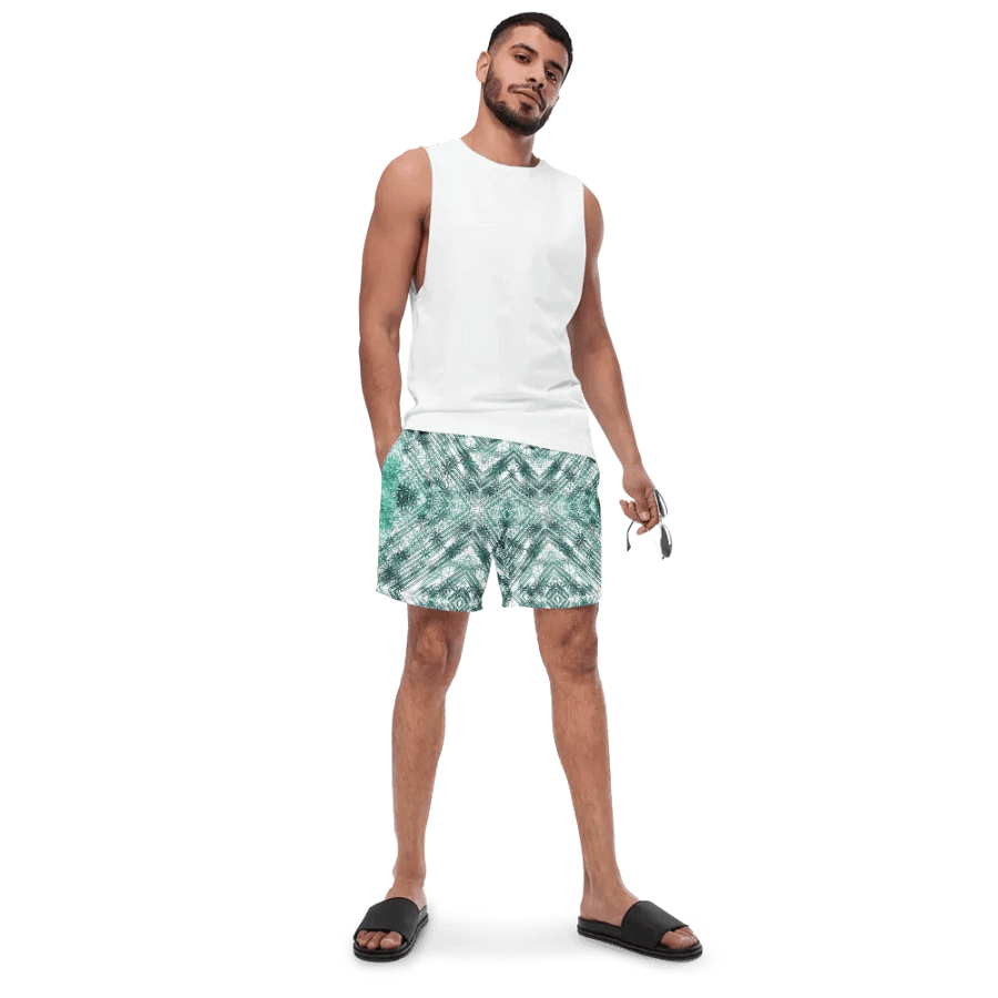 Shades Of Green Geometric Pattern Mens Swim Shorts product image (7)