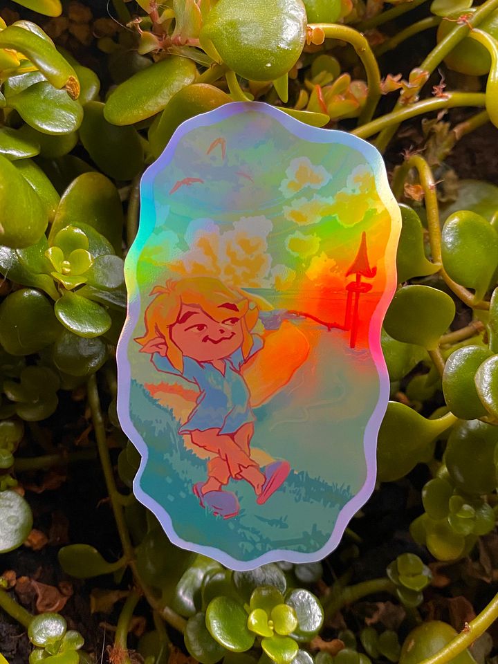 windwaker holo sticker~ Lazy Hero “Who’d Ever Wanna Set Out From This Island?” product image (1)