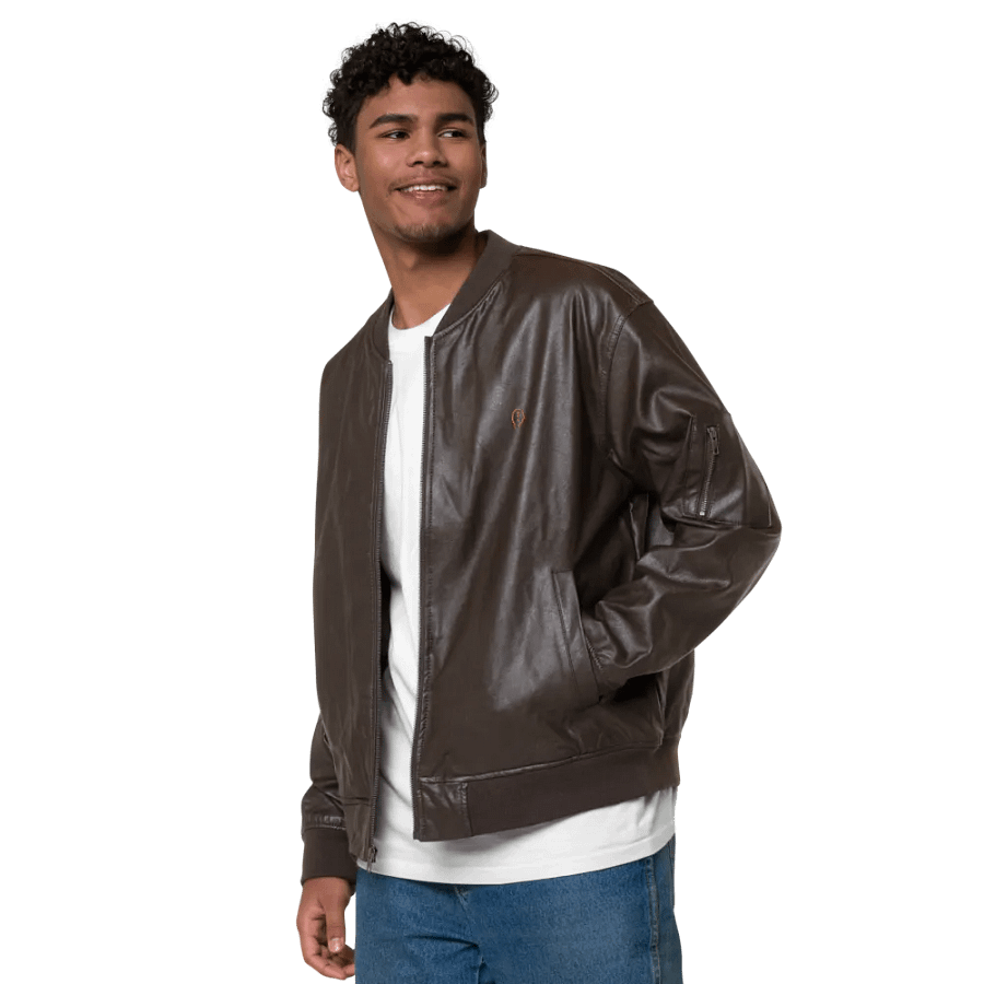 EXCLAIMING MENTALLY monochrome brown faux leather jacket product image (5)