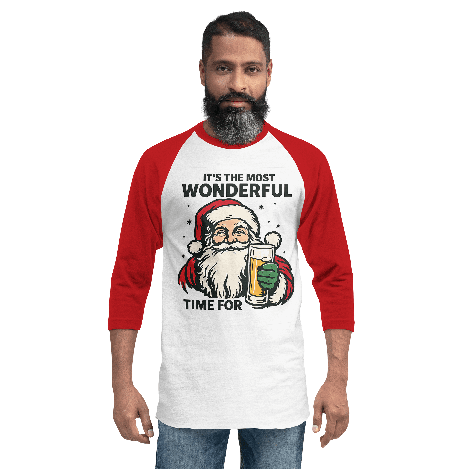 Cheerful Santa Beer Raglan Tee product image (2)