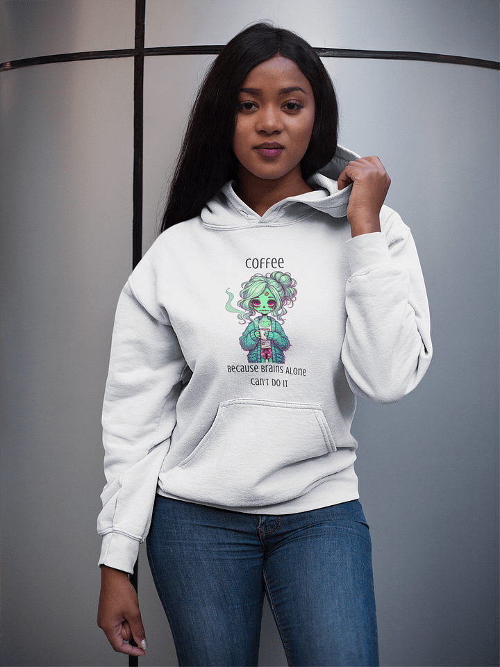 "Coffee, Because Brains Alone Can't Do It" Cozy Zombie Hoodie product image (1)
