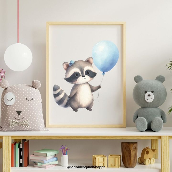 Raquel Raccoon with Blue Balloon Wall Art product image (2)