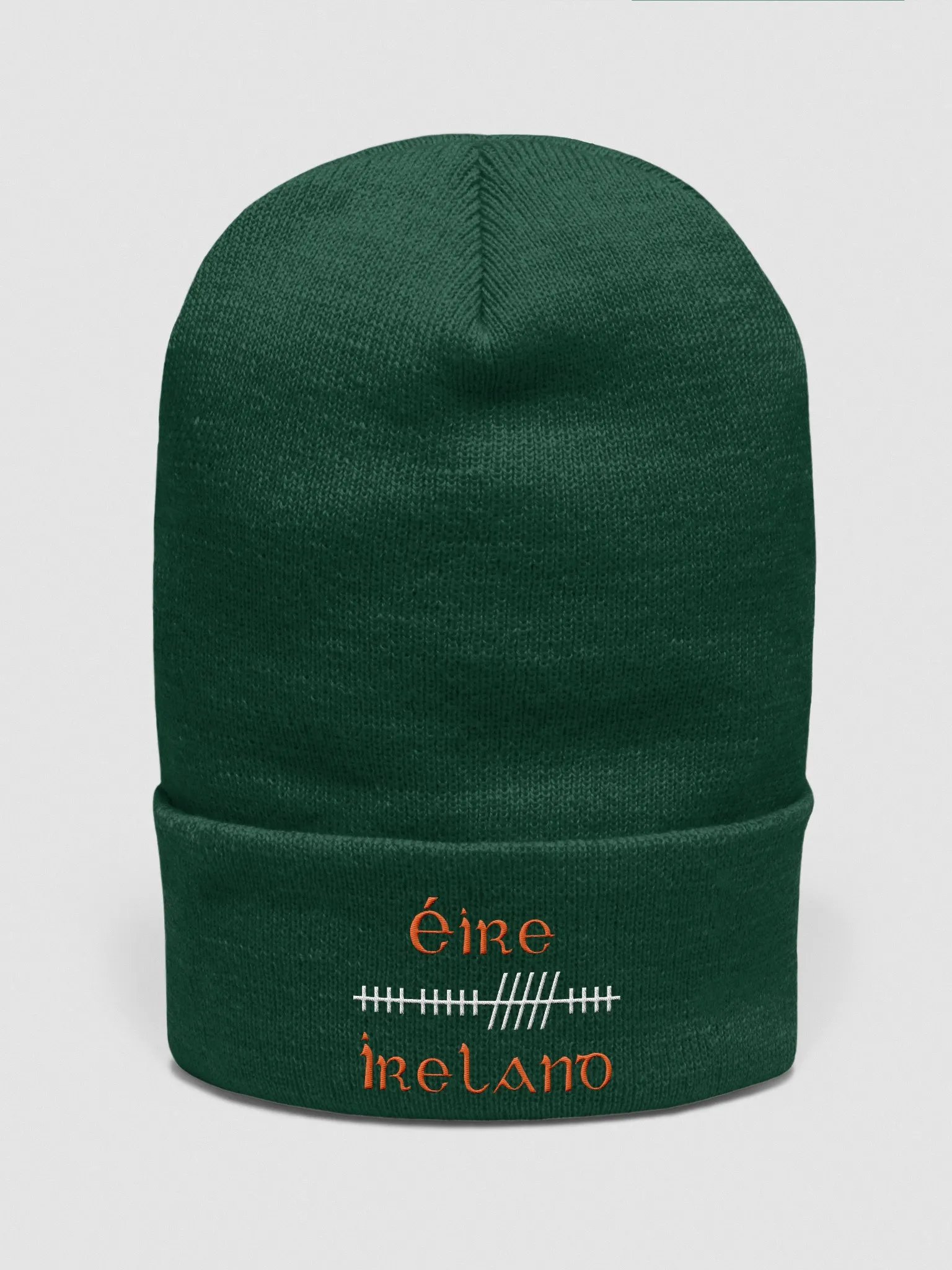 Ireland/Éire Orthodox Style Ogham, Green with White and Orange, embroidered Cuffed Beanie product image (1)