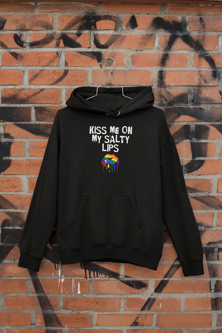 LGBTQ+ Hoodie Kiss Me On My Salty Lips Rainbow (Black) product image (2)