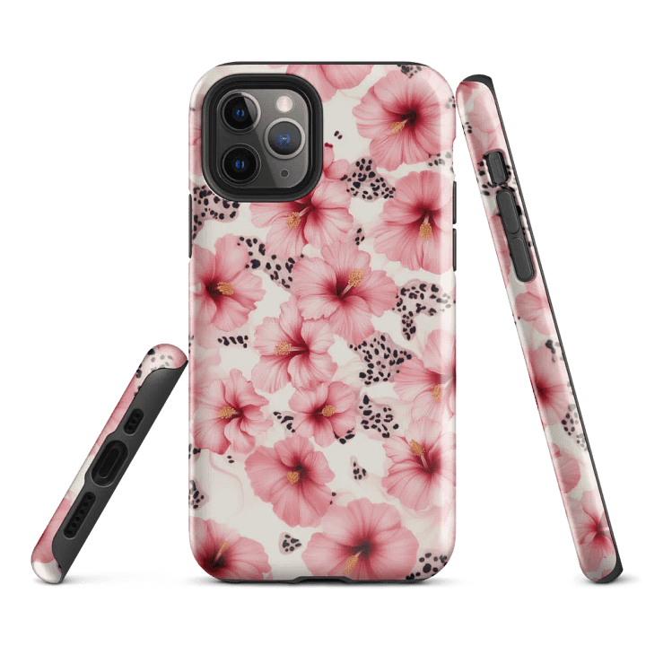 Tropical Pink Hibiscus Leopard Spots - Tough Phone Case product image (1)