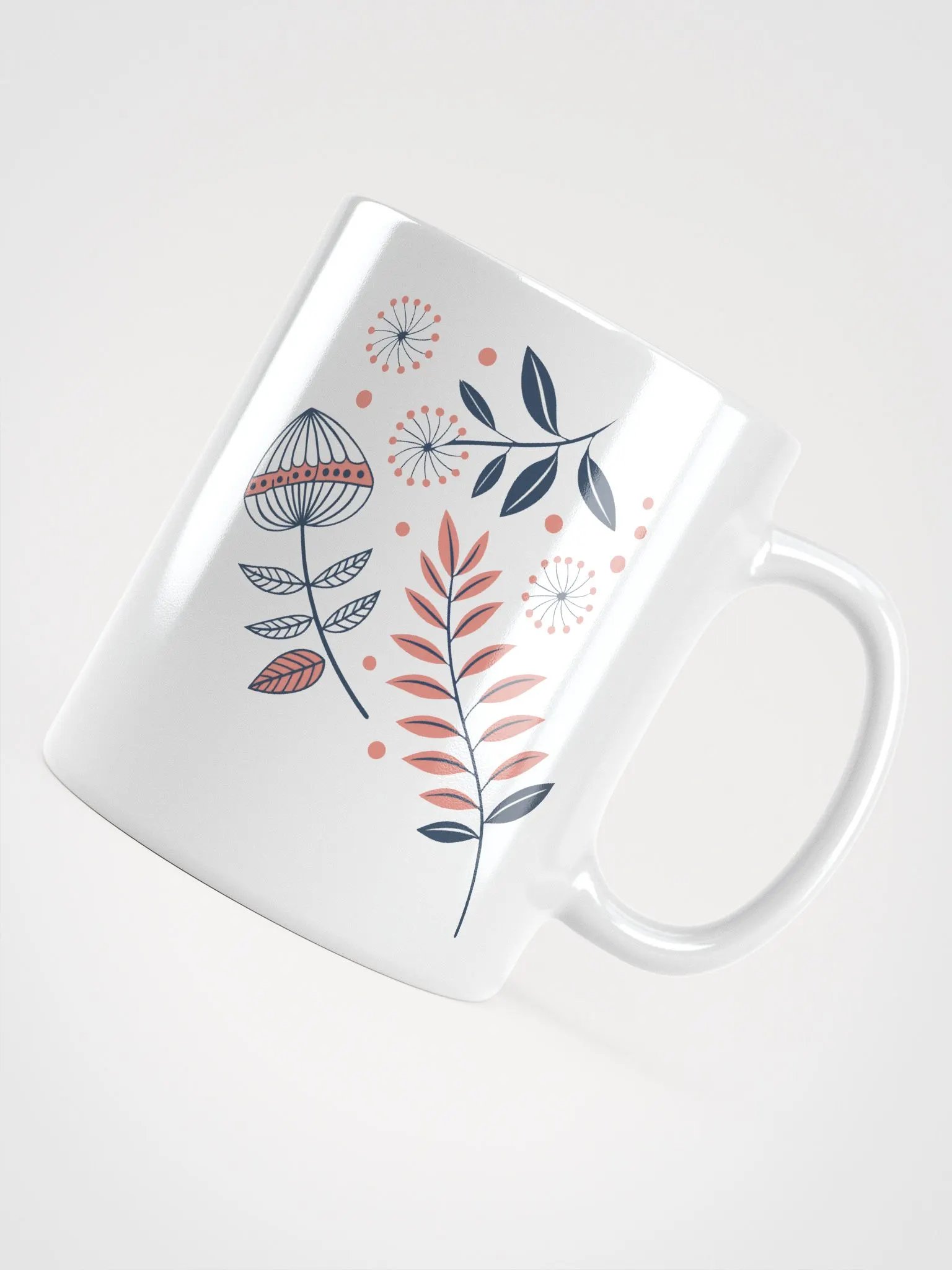 Elegant Floral Pattern Ceramic Mug, (11oz, 15oz, 20oz) - Navy Blue and Coral Design product image (12)