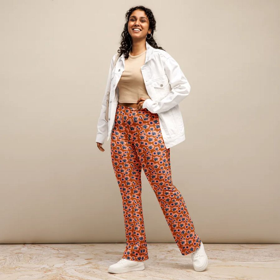 Burnt Orange and Blue Floral Flare Leggings product image (9)