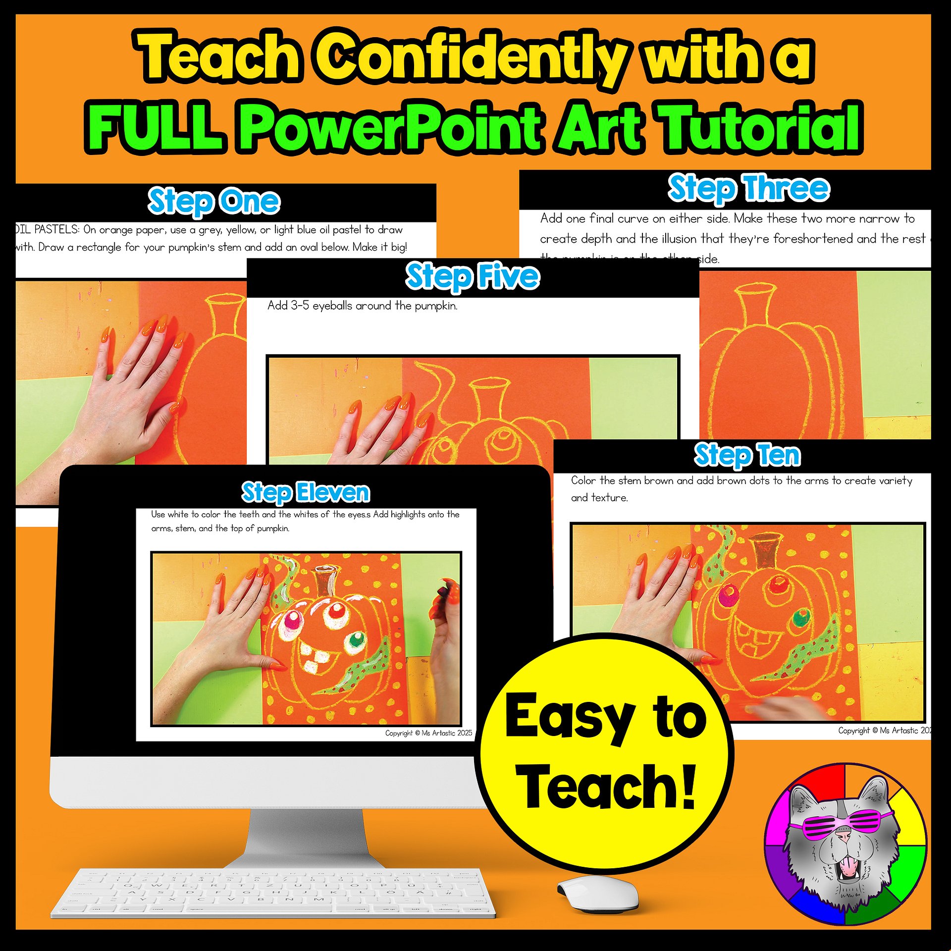 Halloween Monster Pumpkin Art Lesson with Reading, Writing & Step-by-Step Tutorial (Grades 1–4)igital Product product image (4)