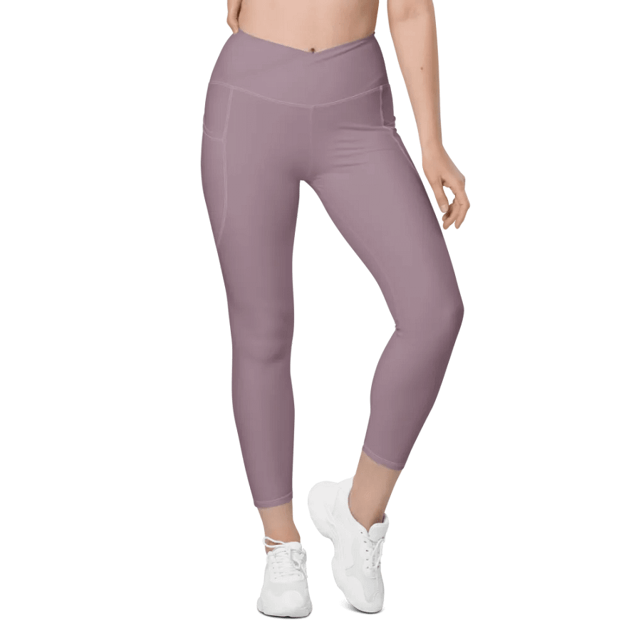Plain Cool Brown Light Summer Women's High Waisted Premium Crossover Leggings with Pockets by Treasure Pie product image (10)