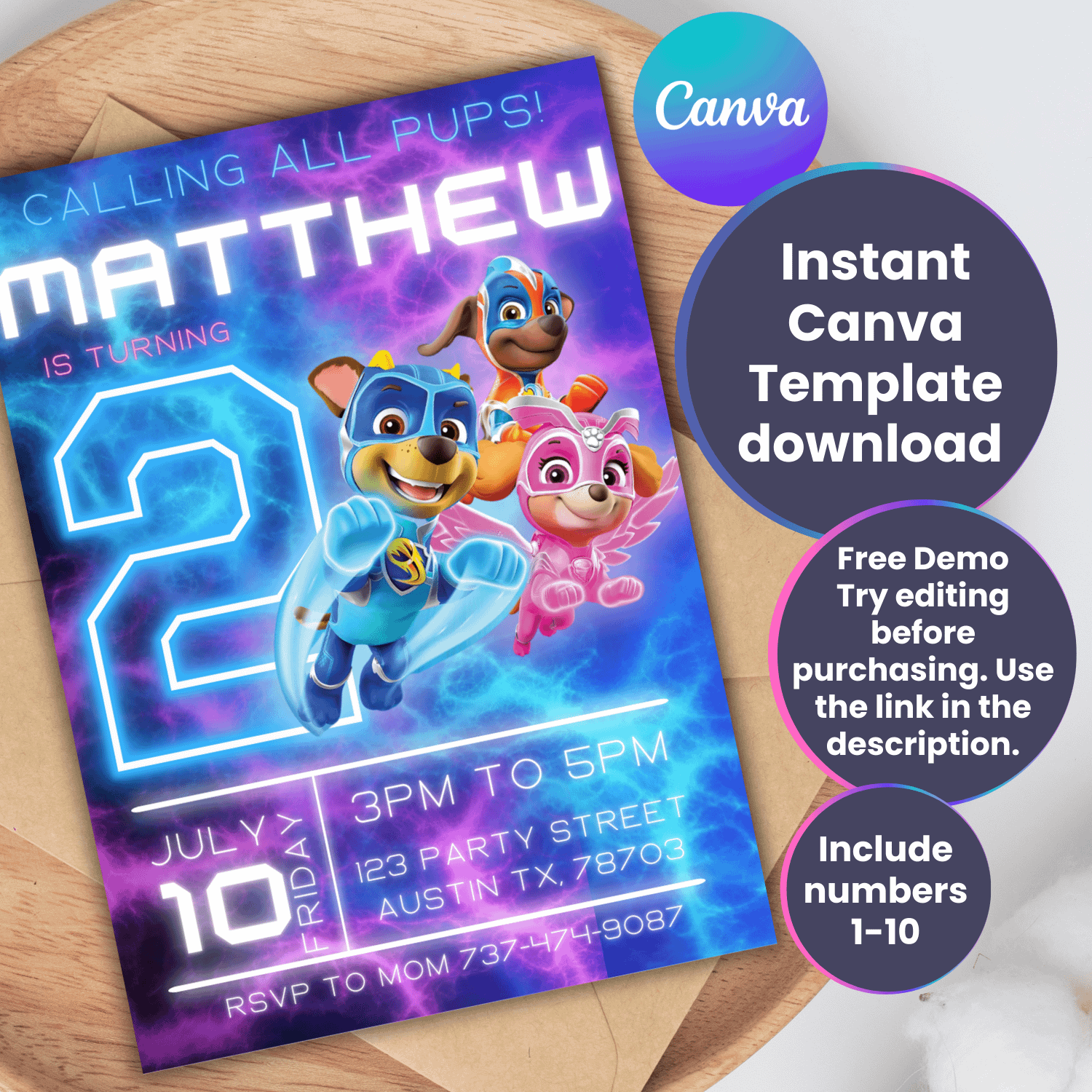 Editable Canva Template: Paw Patrol The Mighty Movie Birthday Invitation - Super Paw Patrol Theme product image (1)