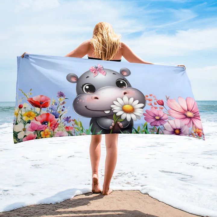 Hippo with flowers Towel product image (1)