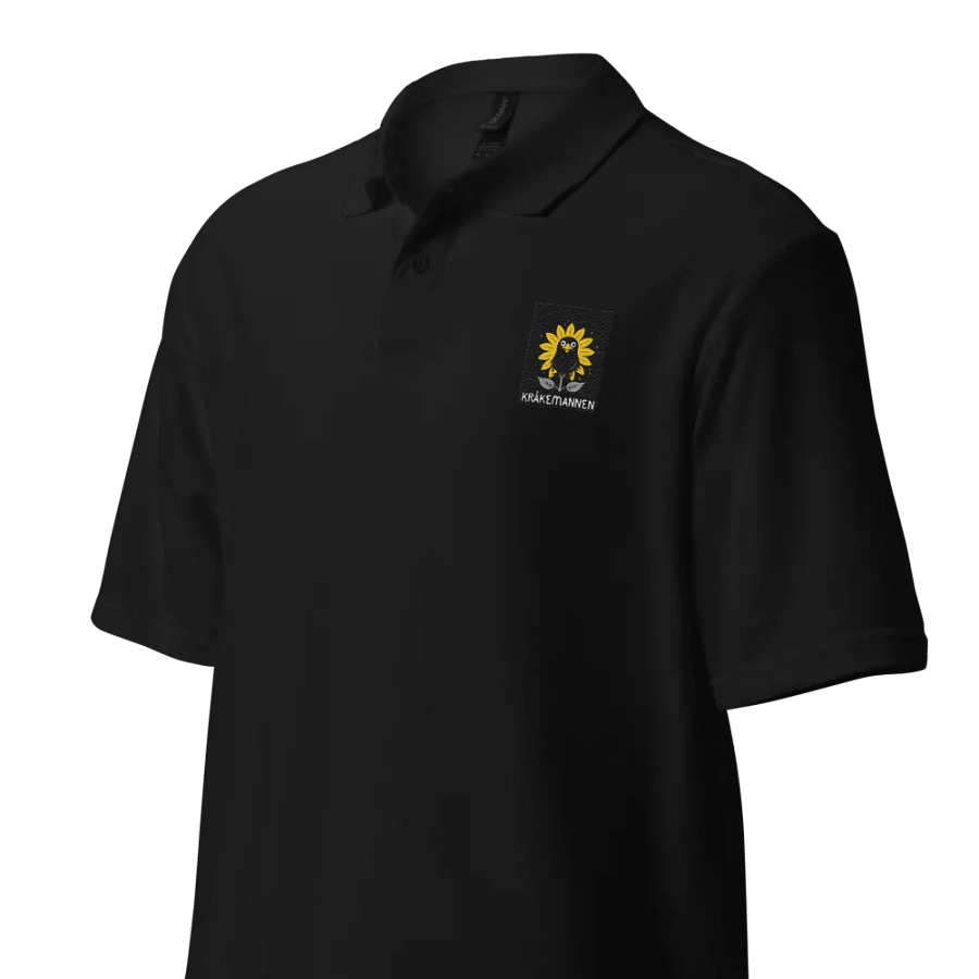 Unisex Pique Polo Shirt 🌻Exclusive Embroidery sunflower with a cute black bird in front product image (6)