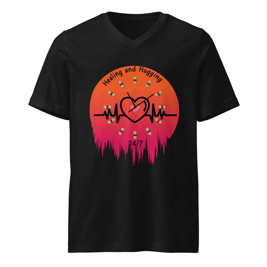 Healing and Hugging Clock Heart V-Neck Tee product image (1)