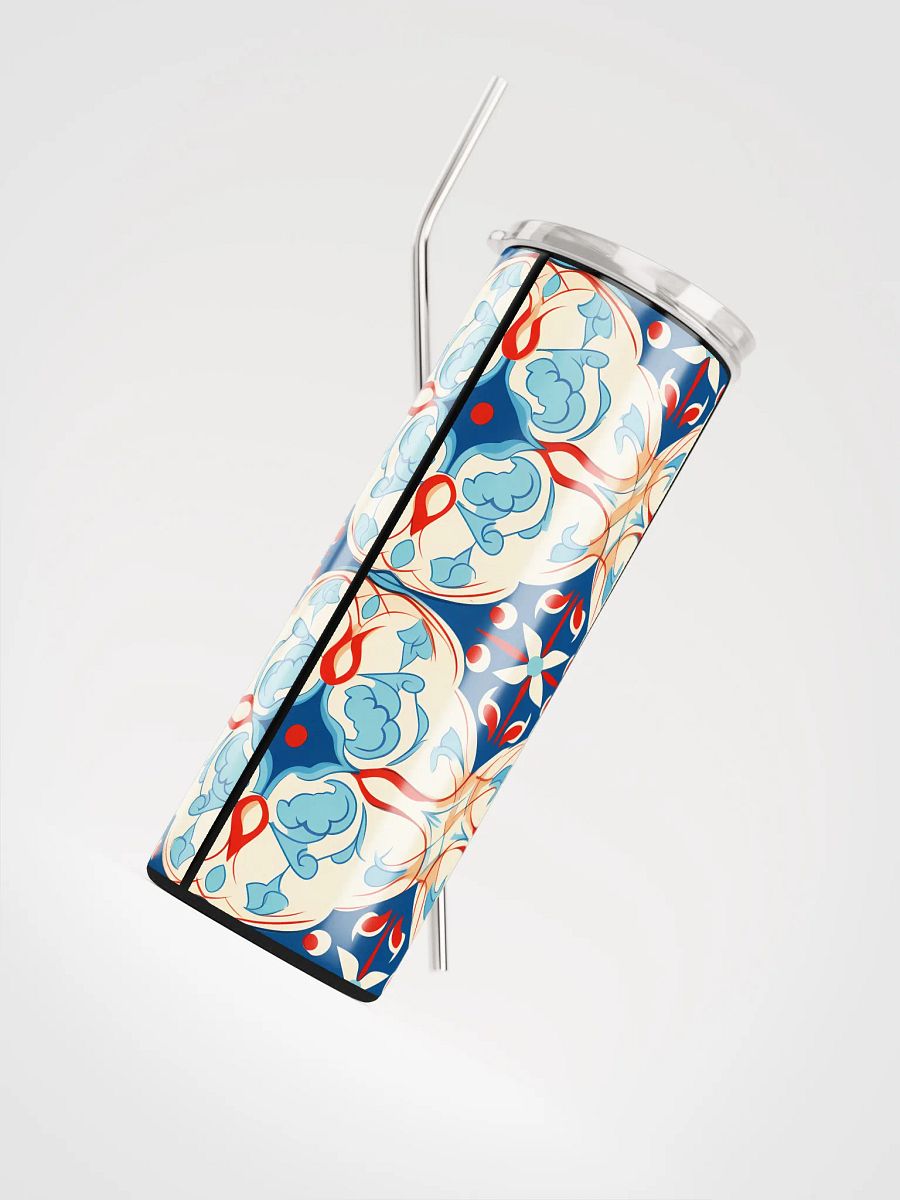 Colorful Pattern, Red, White, and Blue Flowers Skinny Tumbler with Straw, 20oz product image (8)