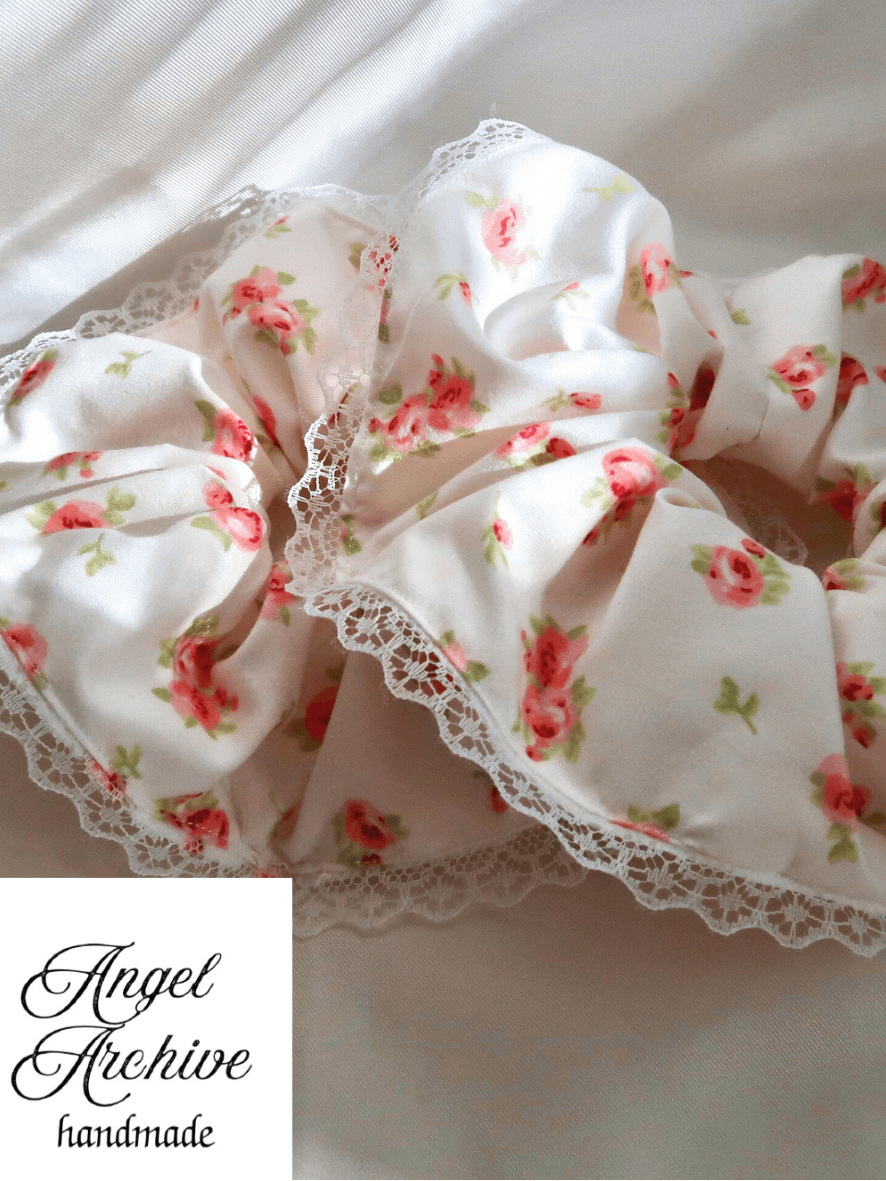 Handmade Floral Scrunchie with Lace Trim product image (1)