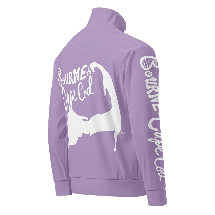 All-Over Print Recycled Track Jacket | Coastal Chill Meets Street Thrill | BOURNE to Cape Cod™ + BRN.2C.C.™ | White Logos on East Side Lavender product image (2)