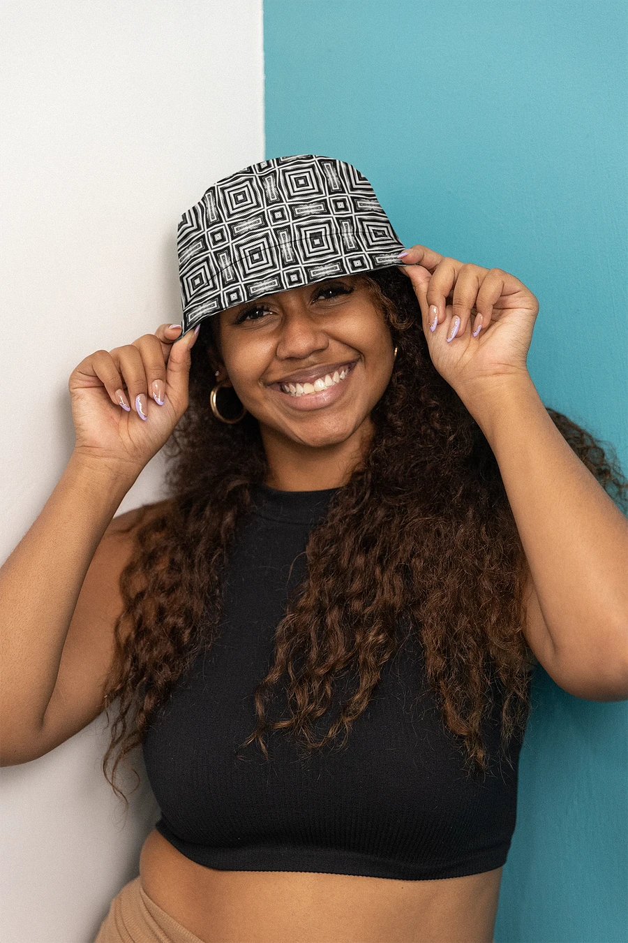 Abstract Monochrome Repeating Pattern Unisex Bucket Hat product image (2)