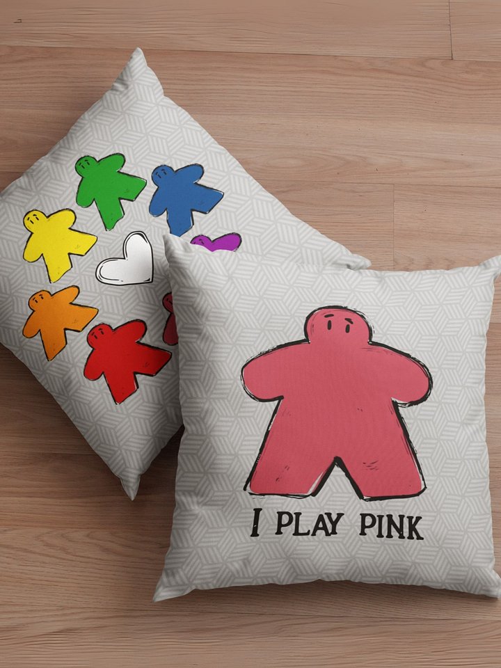 I Play Pink Meeple Rainbow Pillow product image (1)