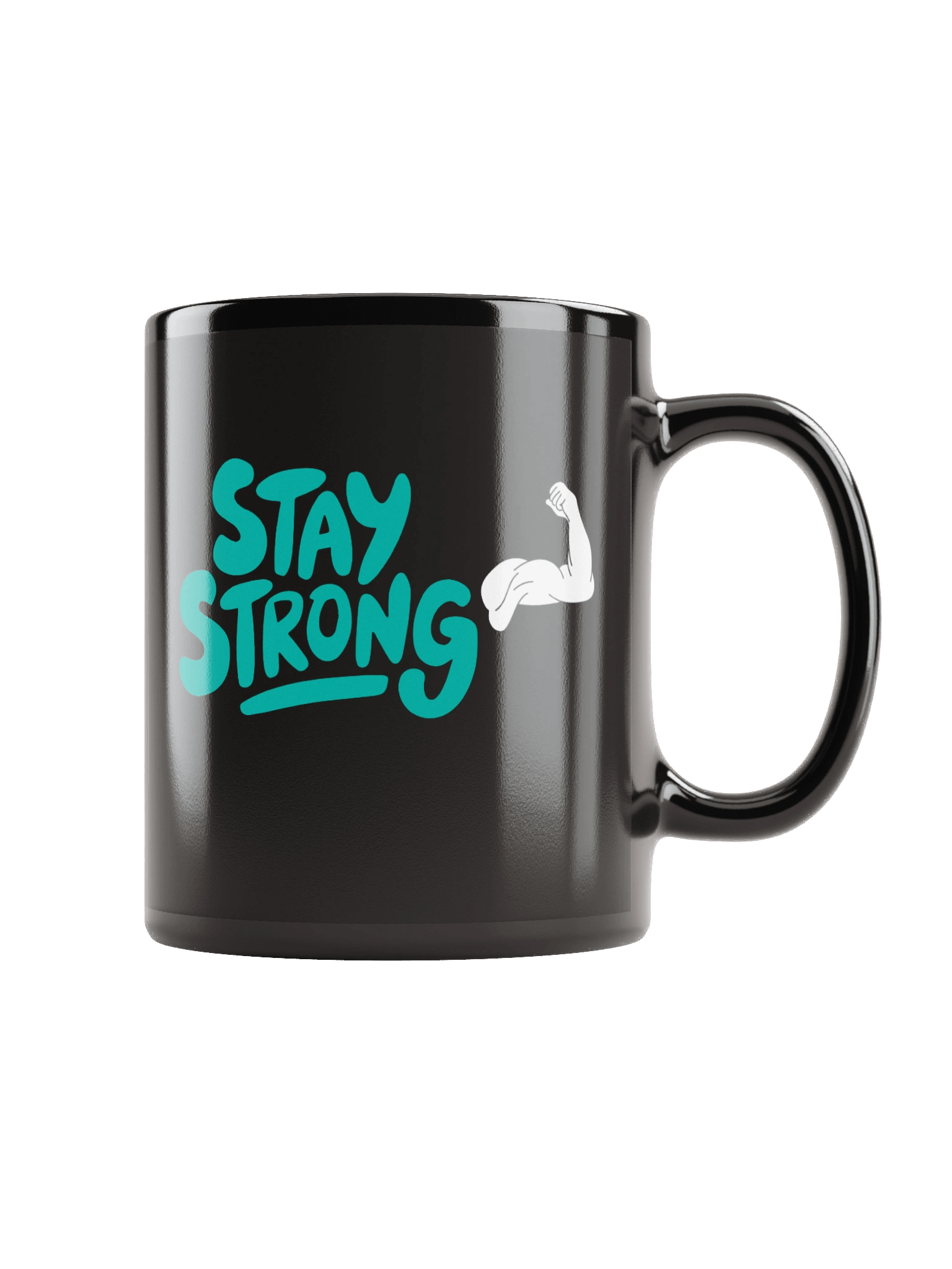 Stay Strong Text with Flexed Bicep Graphic Black Coffee Mug product image (1)
