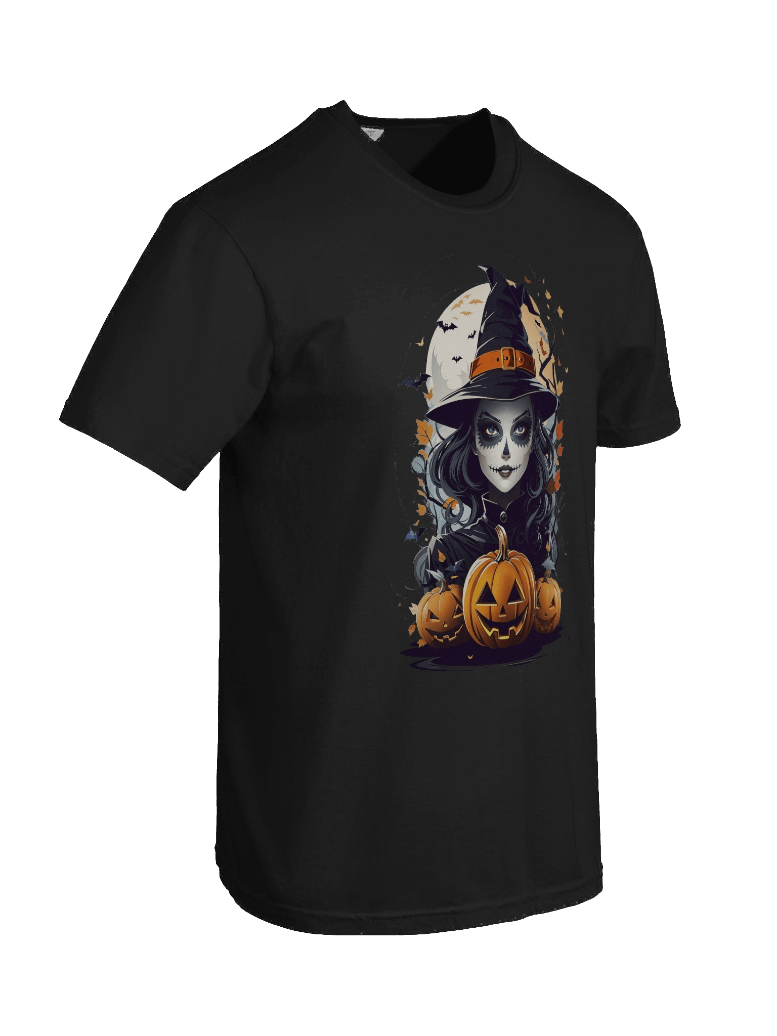 Witch and Pumpkins T-Shirt – Spooky Halloween Witch Tee, Gothic Jack-o’-Lantern Shirt product image (73)