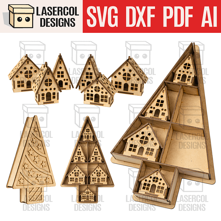 Christmas Houses Ornaments Box - Laser Cut Files product image (1)