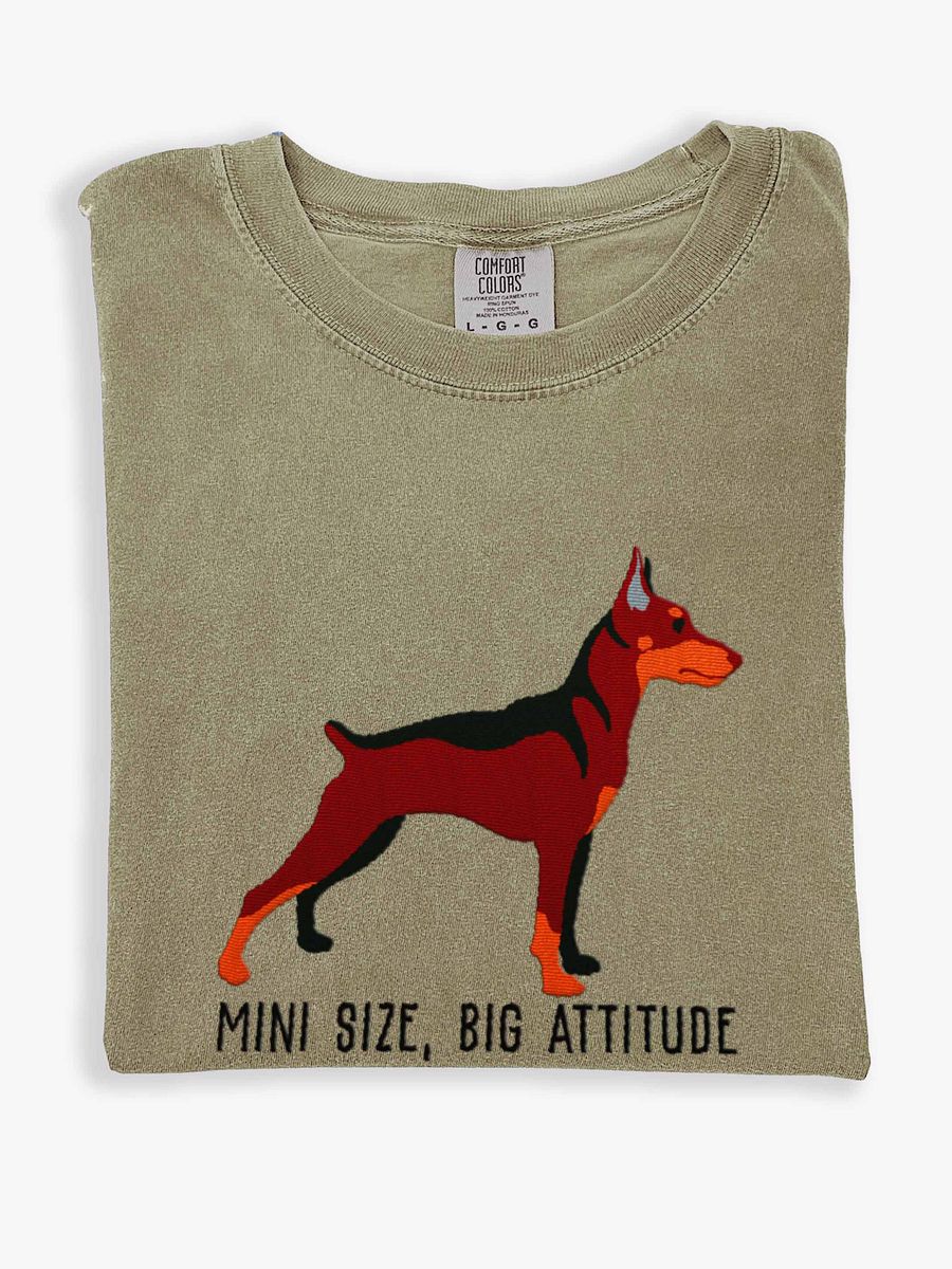Mini Size, Big Attitude T-Shirt(Embroidered) of a Mini Pinscher(Red) product image (1)