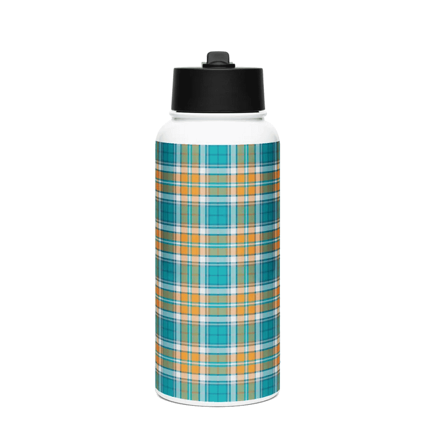 Turquoise and Orange Sporty Plaid Water Bottle product image (4)