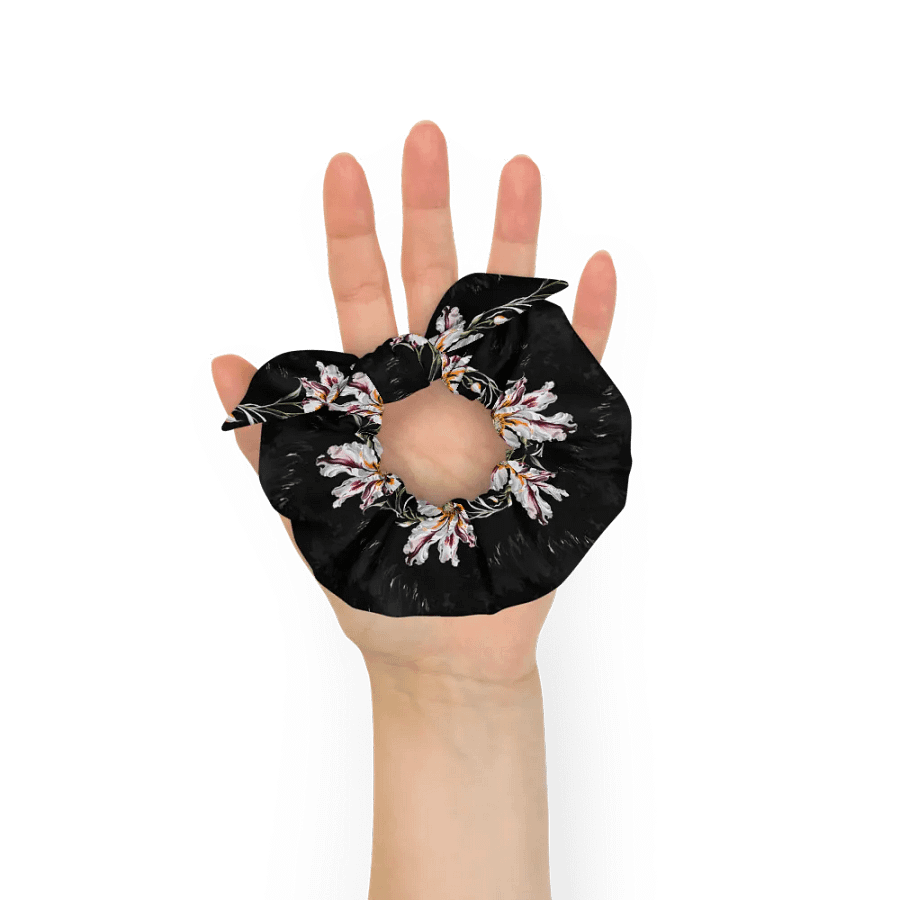 Hair Scrunchie - Painted Pink Flowers on a Black Background product image (6)