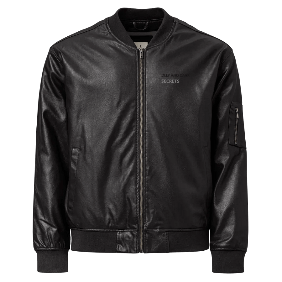 Deep and Dark Exclusive Premium Faux Leather Mens' Black Bomber Jacket product image (1)