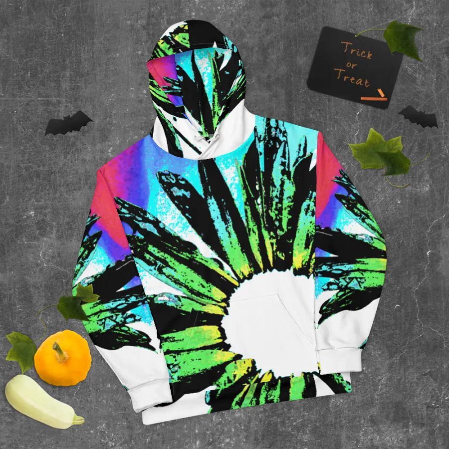 Abstract Vibrant Green Daisy Flower Unisex Pull On Hoodie product image (9)