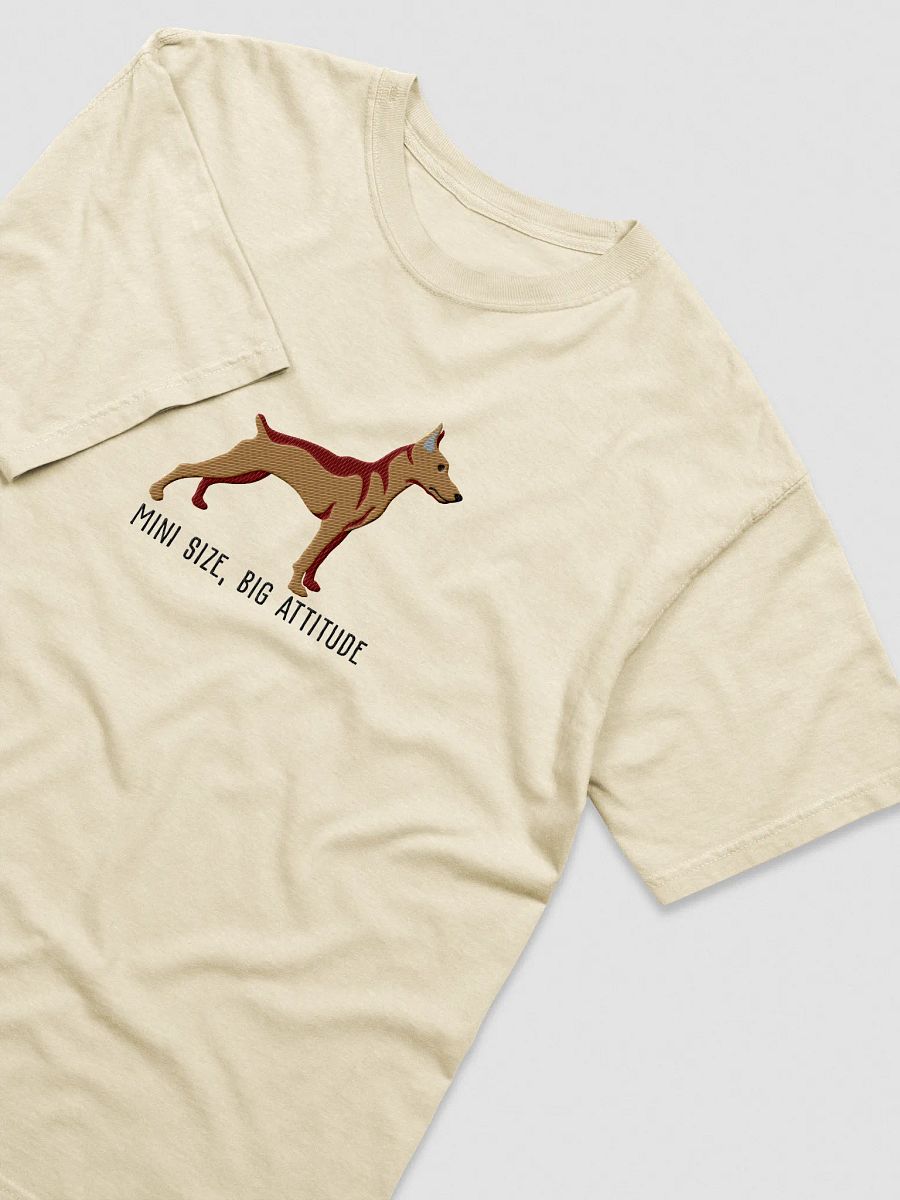 Mini Size, Big Attitude T-Shirt(Embroidered) of a Mini Pinscher(Tan) product image (3)