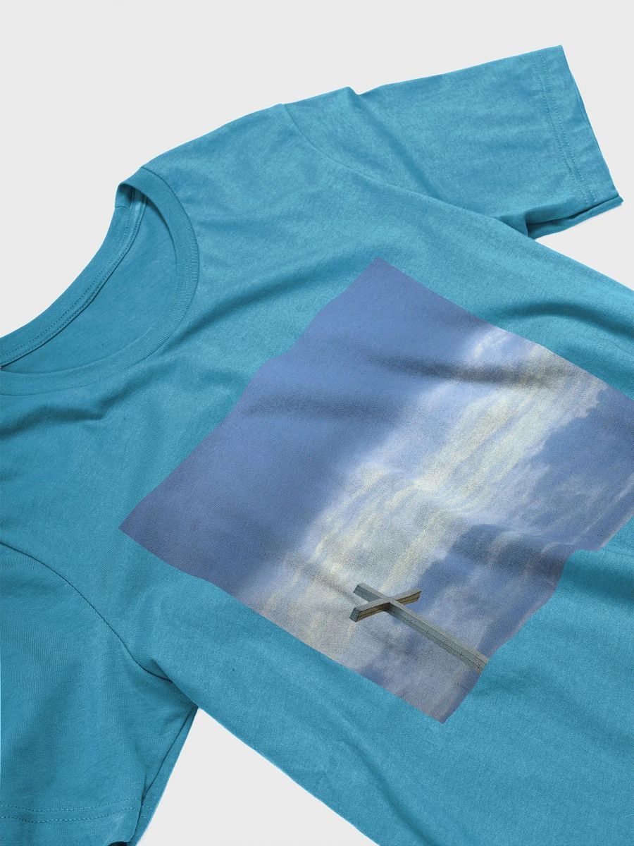 A cross standing against a dramatic sky with layers of clouds t-shirt product image (8)