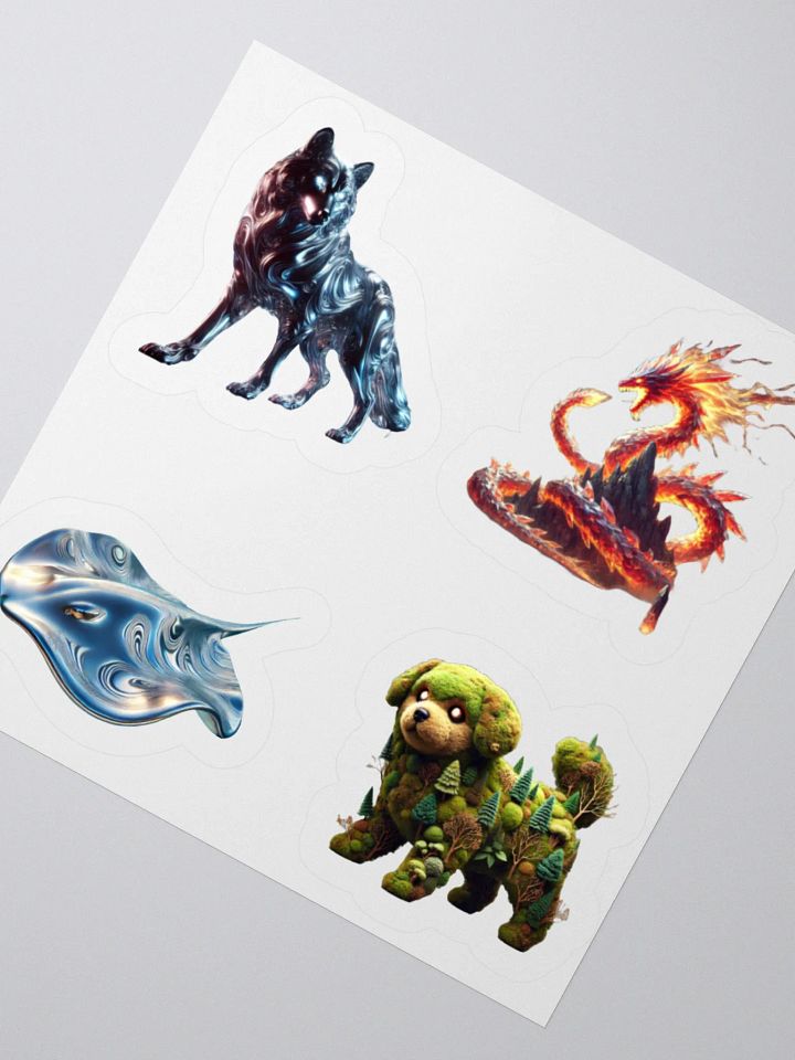 Metal wolf #1, Crystallized Fire Snake #3, Liquid Metal Stingray, And Forest Dog Stickers product image (2)