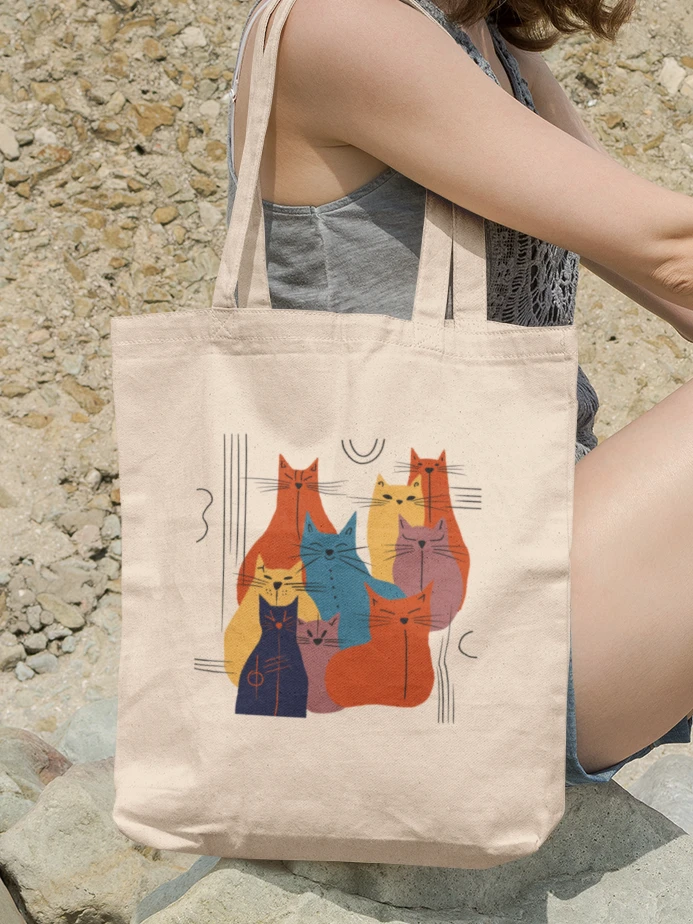 Hand-drawn abstract cat art - Red, Blue, Purple Eco-Friendly Canvas Tote Bag product image (1)