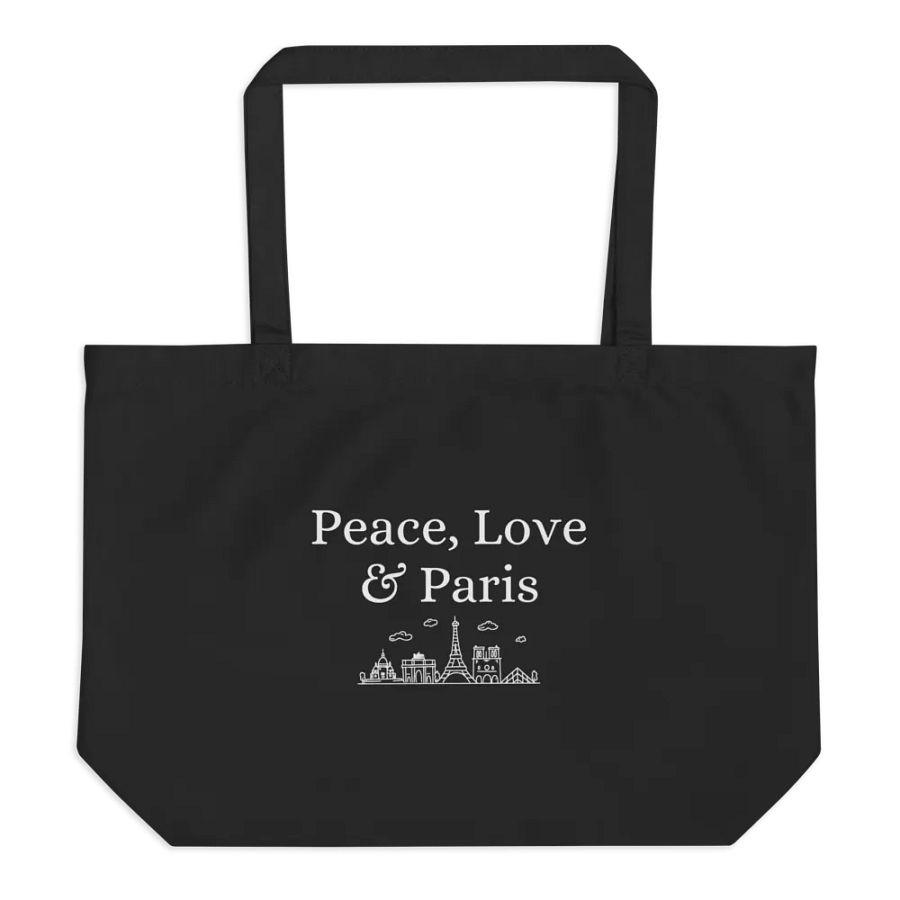 Peace, Love and Paris with Monuments Organic Tote Bag Black product image (2)