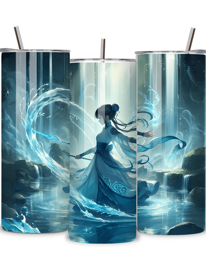 Elemental Anime Girl 20oz Skinny Tumblers with Metal Straws – Fire, Water, Earth, and Wind Designs – Double-Walled Insulated Stainless Steel Tumbler, Gift for Anime Fans and Nature Lovers (Water) product image (2)