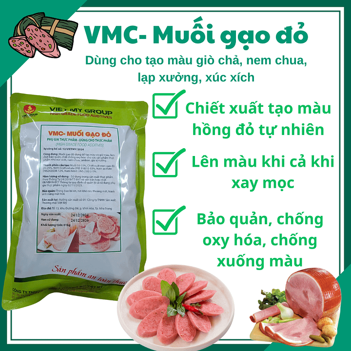 VMC Muối gạo đỏ tạo hồng đỏ cho giò chả, xúc xích, nem chua product image (1)