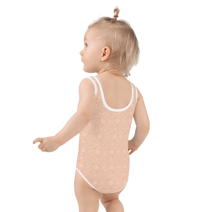 Cherry Blossoms on Cream Kids One-Piece Swimsuit product image (3)